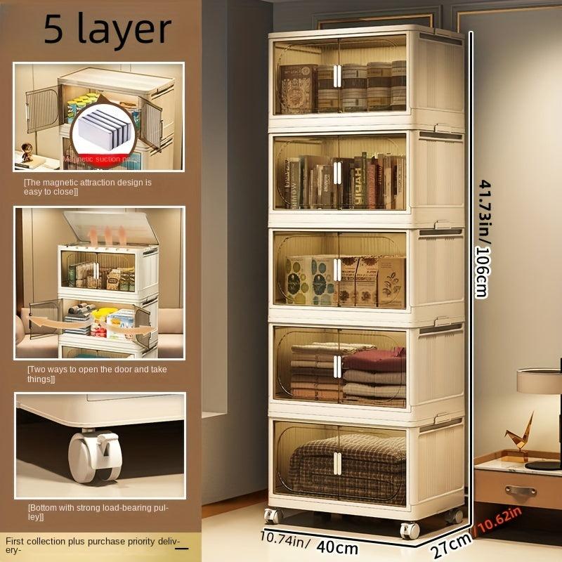Foldable Storage Box with Wheel & Doors Stackable Shoes Storage