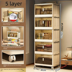Foldable Storage Box with Wheel & Doors Stackable Shoes Storage