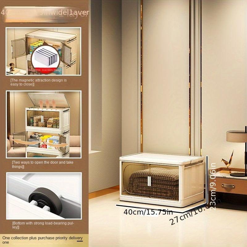 Foldable Storage Box with Wheel & Doors Stackable Shoes Storage