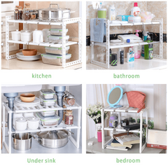 2 Tier Under Sink Organizer with 10 Removable Panels for Bathroom Storage