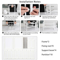 2 Tier Under Sink Organizer with 10 Removable Panels for Bathroom Storage