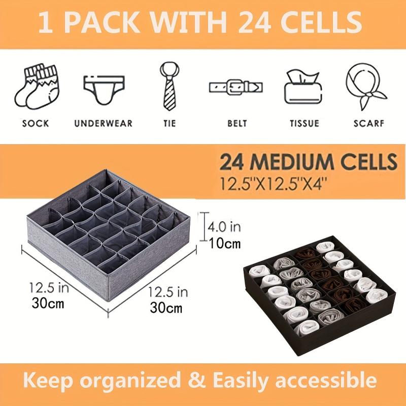 Fabric 24-Cell Drawer Divider for Closet Storage