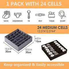 Fabric 24-Cell Drawer Divider for Closet Storage