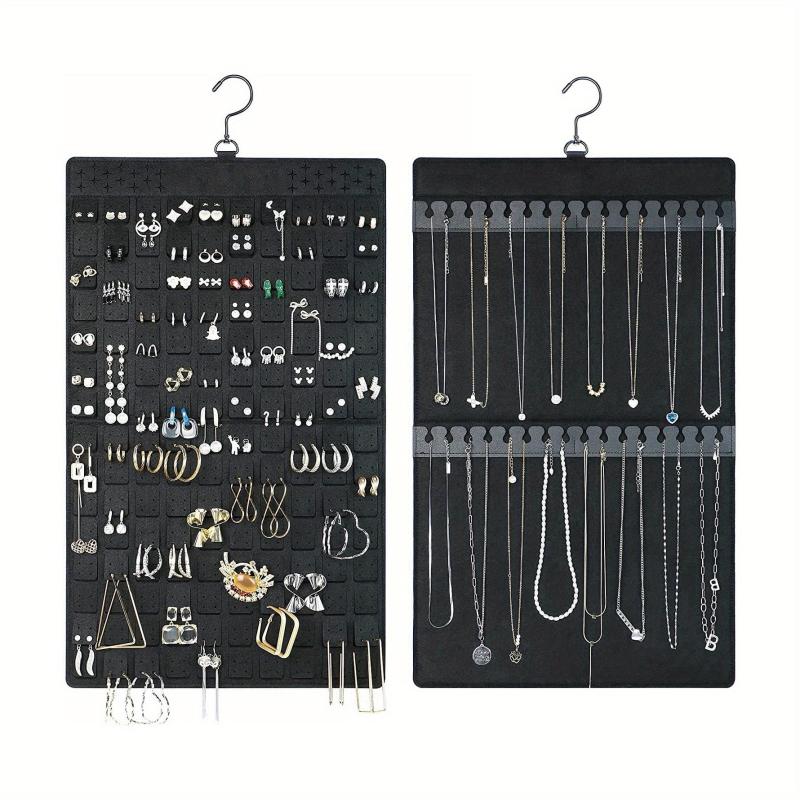 Double-Sided Hanging Jewelry Organizer with Metal Hook - Felt Earring & Necklace