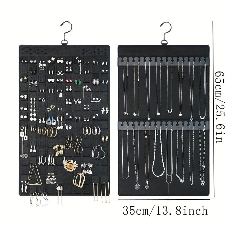 Double-Sided Hanging Jewelry Organizer with Metal Hook - Felt Earring & Necklace