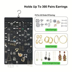 Double-Sided Hanging Jewelry Organizer with Metal Hook - Felt Earring & Necklace