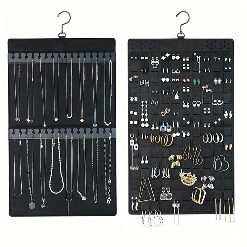 Double-Sided Hanging Jewelry Organizer with Metal Hook - Felt Earring & Necklace
