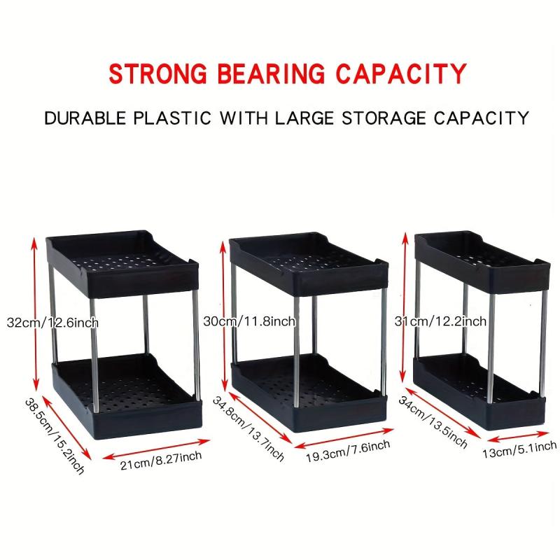 2 Layer Plastic Condiments Storage Racks Undercupboard