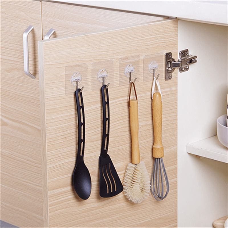 5pcs Transparent Self Adhesive Hook Stainless Steel Hook With Clear Sticker