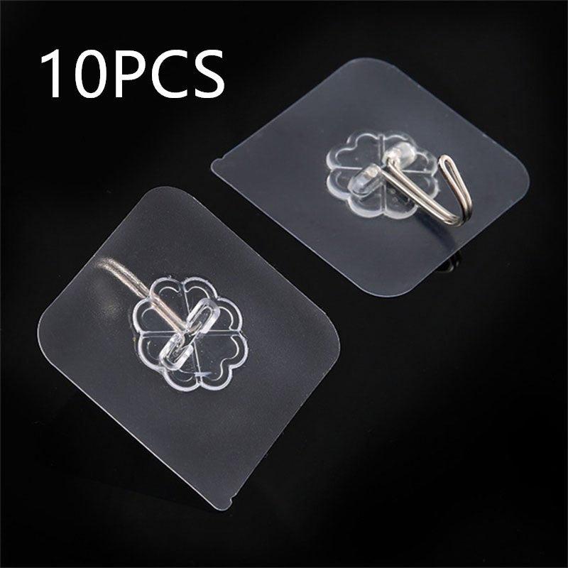 5pcs Transparent Self Adhesive Hook Stainless Steel Hook With Clear Sticker