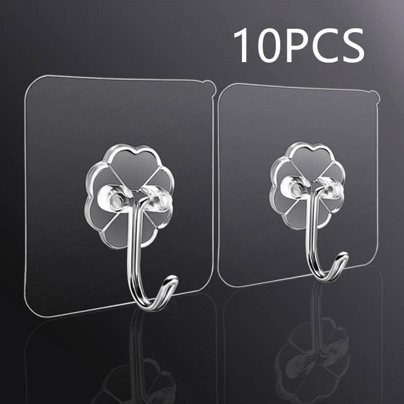 5pcs Transparent Self Adhesive Hook Stainless Steel Hook With Clear Sticker