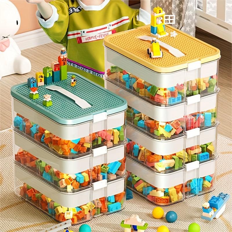 1pc Blocks Storage Box With Lid & Grids Large Portable Storage Box