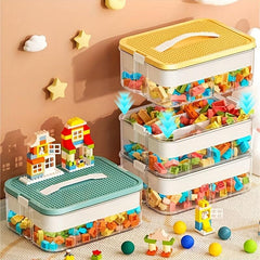 1pc Blocks Storage Box With Lid & Grids Large Portable Storage Box