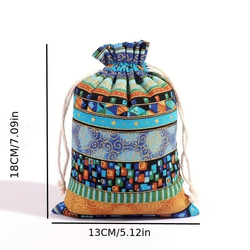 Egyptian Pattern Linen Drawstring Bag - Gift Packaging Jewelry Candy Storage