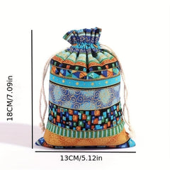 Egyptian Pattern Linen Drawstring Bag - Gift Packaging Jewelry Candy Storage