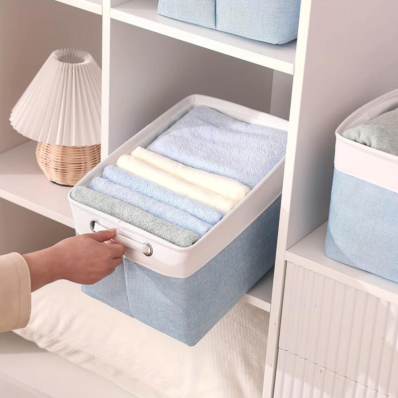 3pcs Folding Storage Bins Foldable Canvas Fabric Storage Basket Cubic Box