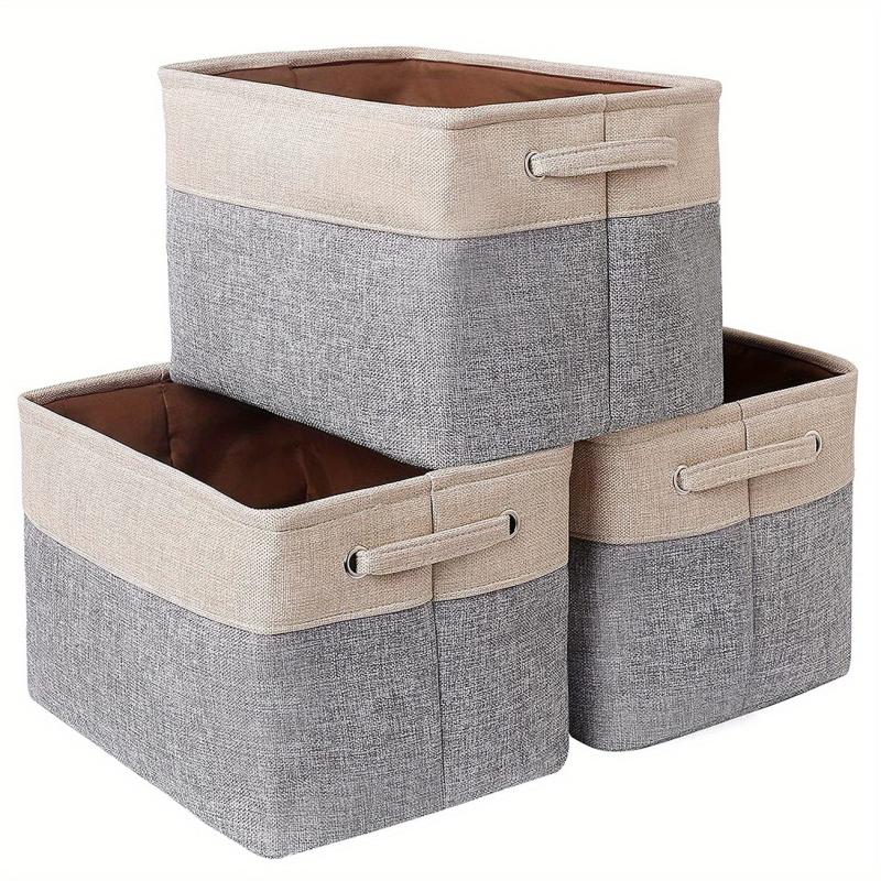 3pcs Folding Storage Bins Foldable Canvas Fabric Storage Basket Cubic Box
