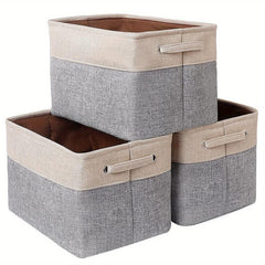3pcs Folding Storage Bins Foldable Canvas Fabric Storage Basket Cubic Box