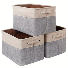 3pcs Folding Storage Bins Foldable Canvas Fabric Storage Basket Cubic Box