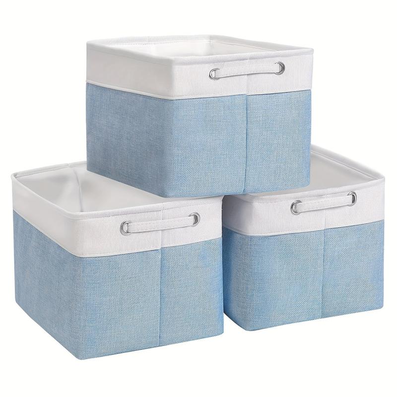 3pcs Folding Storage Bins Foldable Canvas Fabric Storage Basket Cubic Box