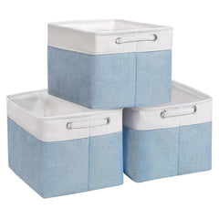 3pcs Folding Storage Bins Foldable Canvas Fabric Storage Basket Cubic Box