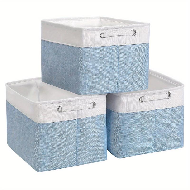 3pcs Folding Storage Bins Foldable Canvas Fabric Storage Basket Cubic Box