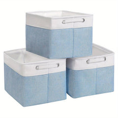 3pcs Folding Storage Bins Foldable Canvas Fabric Storage Basket Cubic Box