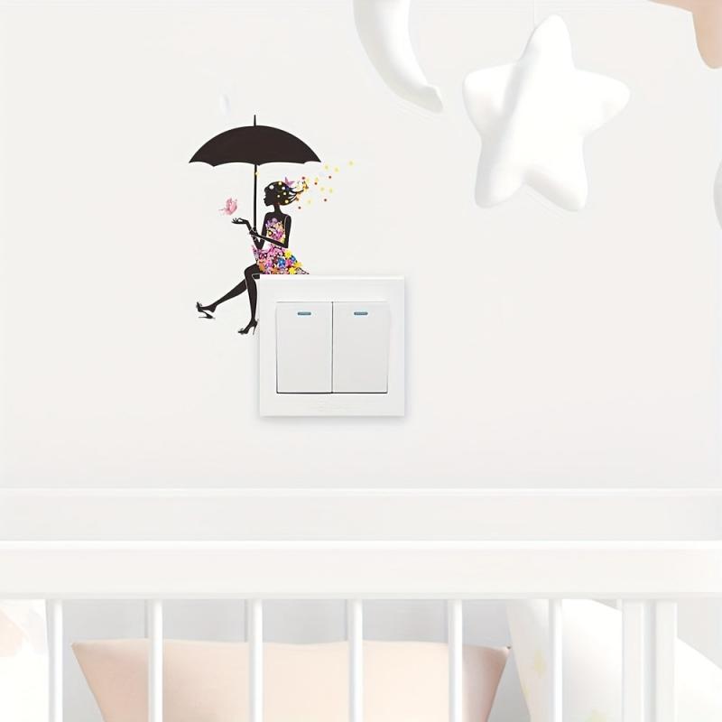 Cartoon Umbrella Girl Switch Sticker for Kids Room Decoration