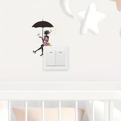 Cartoon Umbrella Girl Switch Sticker for Kids Room Decoration