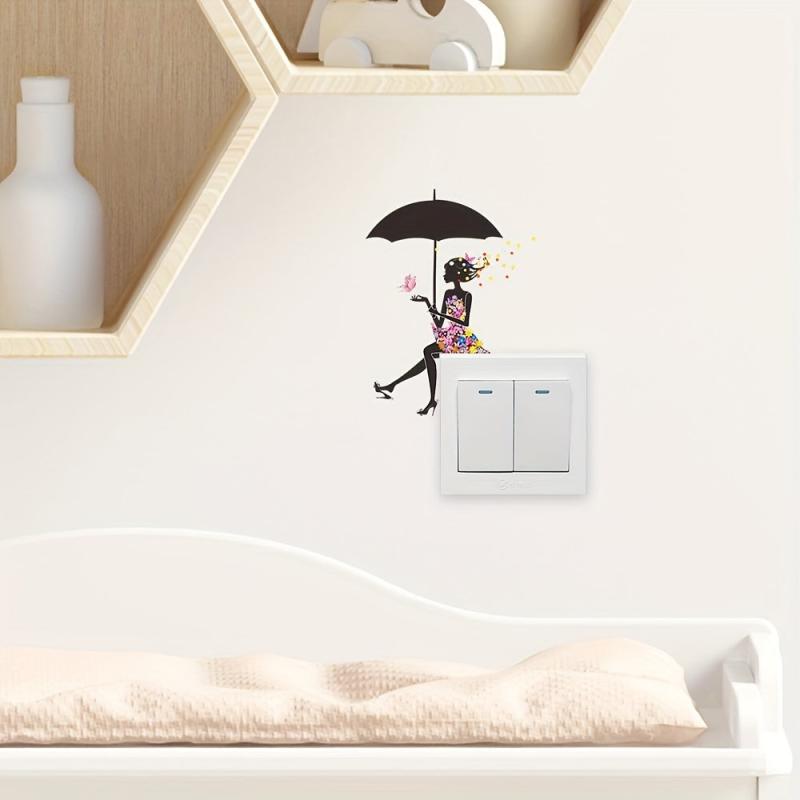 Cartoon Umbrella Girl Switch Sticker for Kids Room Decoration