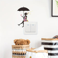 Cartoon Umbrella Girl Switch Sticker for Kids Room Decoration