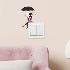 Cartoon Umbrella Girl Switch Sticker for Kids Room Decoration