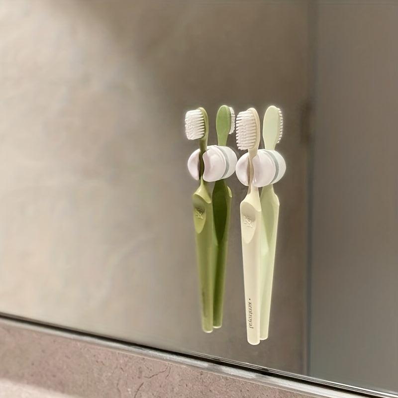 2pcs Toothbrush Holder Suction Cup Wall Mounted Toothbrush Storage Rack