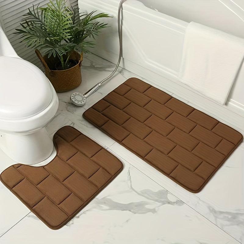 2pc Bathroom Mats Set Non Slip Soft Absorbent Bath Rug Machine Washable