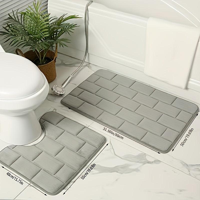 2pc Bathroom Mats Set Non Slip Soft Absorbent Bath Rug Machine Washable