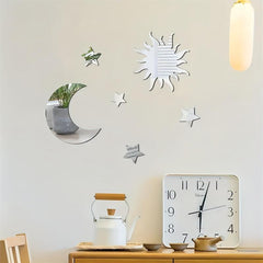 6pcs Star & Moon Mirror Wall Sticker Set Ramadan Kareem Holiday Decor
