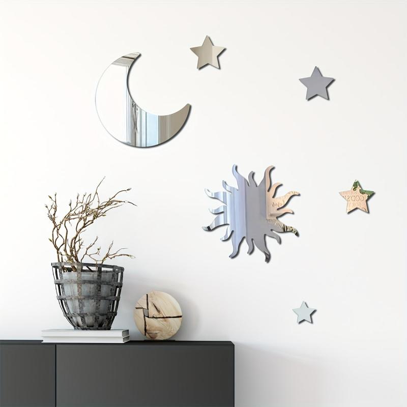 6pcs Star & Moon Mirror Wall Sticker Set Ramadan Kareem Holiday Decor