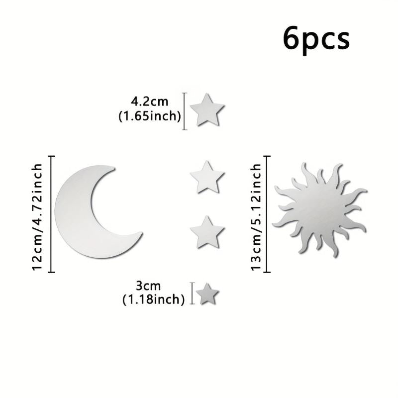 6pcs Star & Moon Mirror Wall Sticker Set Ramadan Kareem Holiday Decor