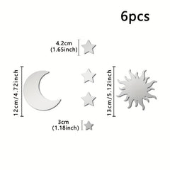 6pcs Star & Moon Mirror Wall Sticker Set Ramadan Kareem Holiday Decor