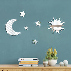 6pcs Star & Moon Mirror Wall Sticker Set Ramadan Kareem Holiday Decor