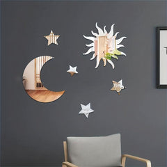 6pcs Star & Moon Mirror Wall Sticker Set Ramadan Kareem Holiday Decor