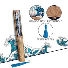 Japanese Folding Fan Kanagawa Wave Handheld Vintage Fan