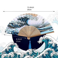 Japanese Folding Fan Kanagawa Wave Handheld Vintage Fan