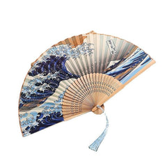 Japanese Folding Fan Kanagawa Wave Handheld Vintage Fan