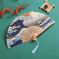 Japanese Folding Fan Kanagawa Wave Handheld Vintage Fan