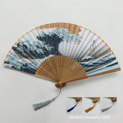 Japanese Folding Fan Kanagawa Wave Handheld Vintage Fan
