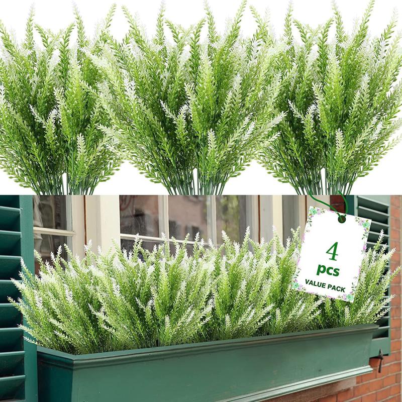 4 UV Resistant Artificial Lavender Flowers for Elegant Garden Decor