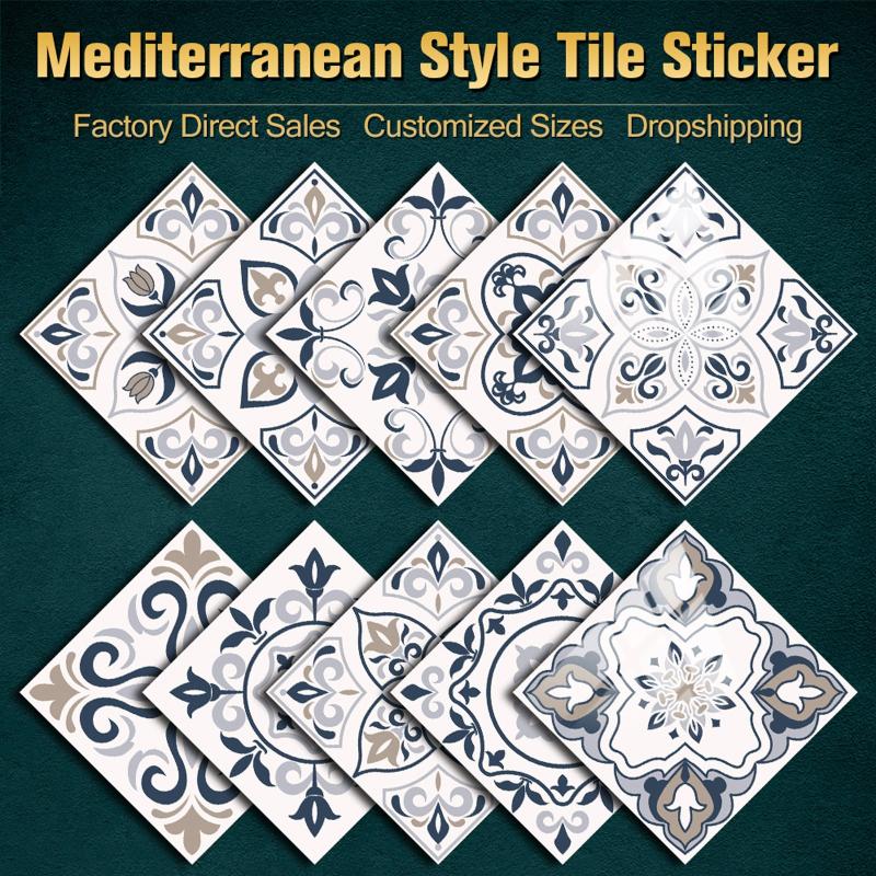 10pcs Waterproof Vinyl Wall Stickers for Home Decor Self Adhesive Tile Decals