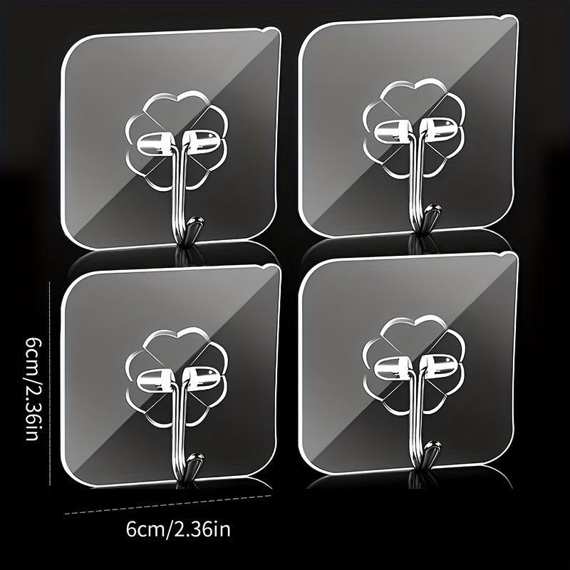 4pcs Transparent Wall Mounted Sticky Hook Punch-Free Adhesive Hook