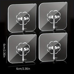 4pcs Transparent Wall Mounted Sticky Hook Punch-Free Adhesive Hook